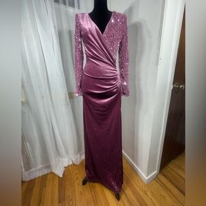 Glamorous Long Sleeve Sequin Gown